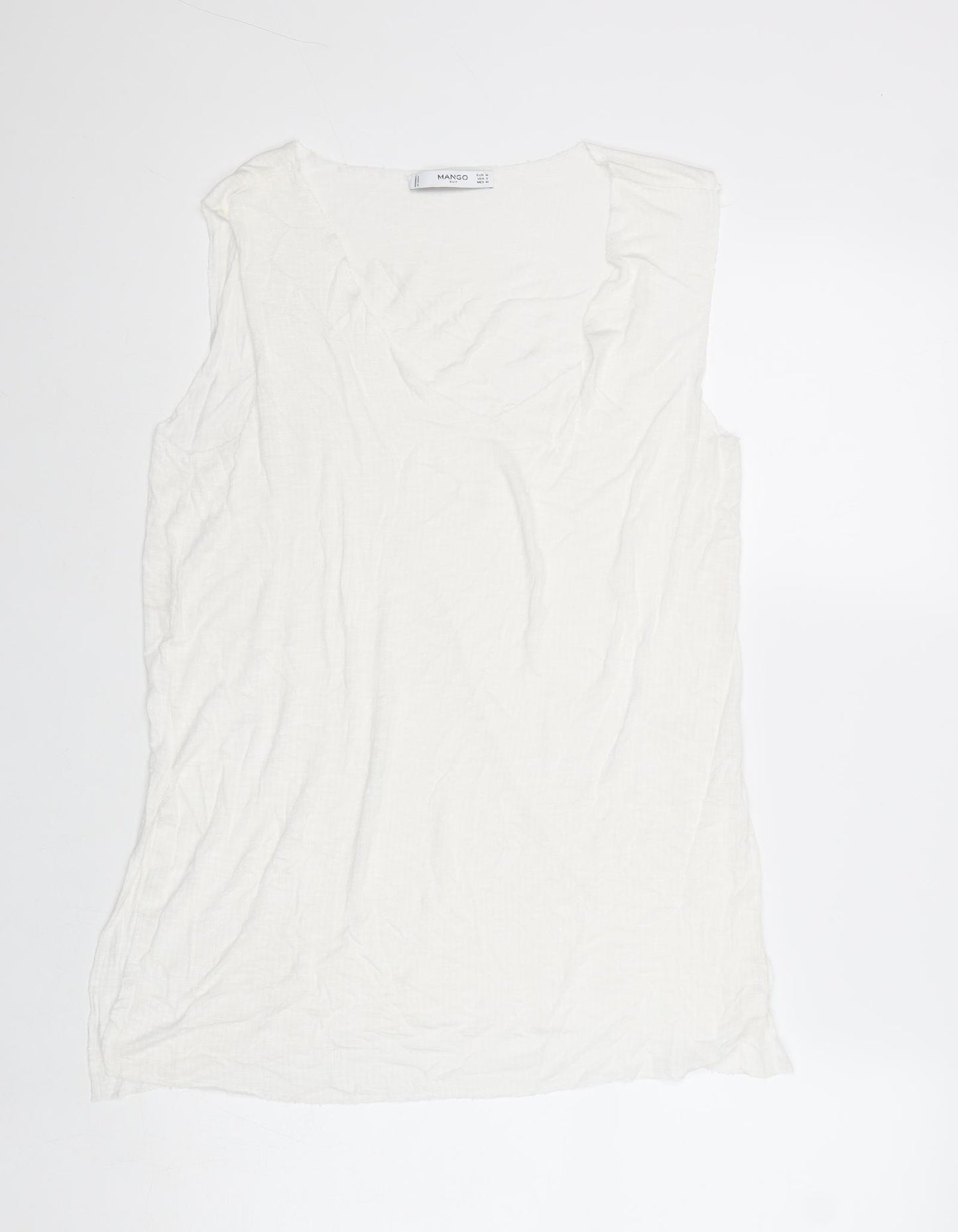 Mango Womens White Viscose Basic Tank Size M Round Neck
