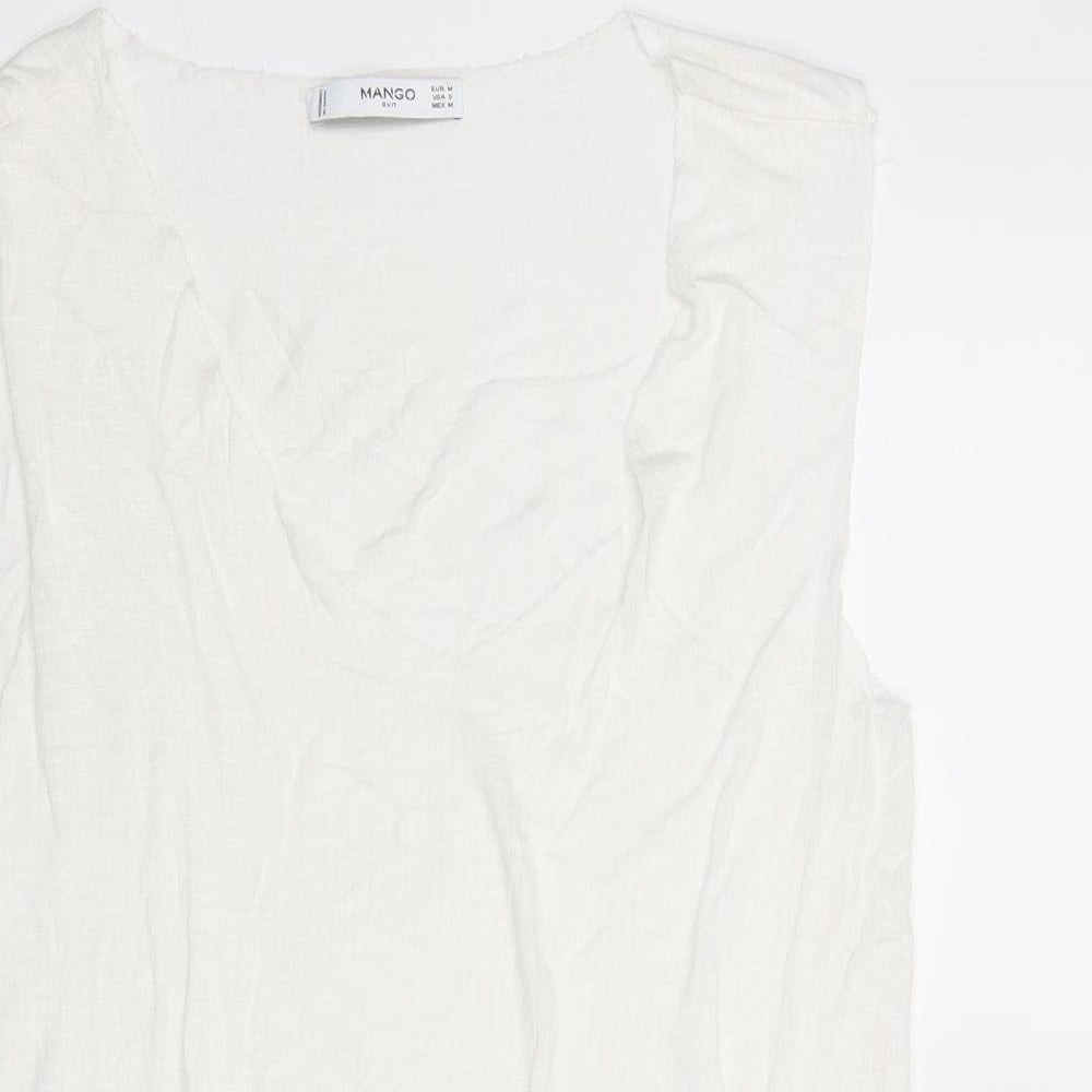Mango Womens White Viscose Basic Tank Size M Round Neck