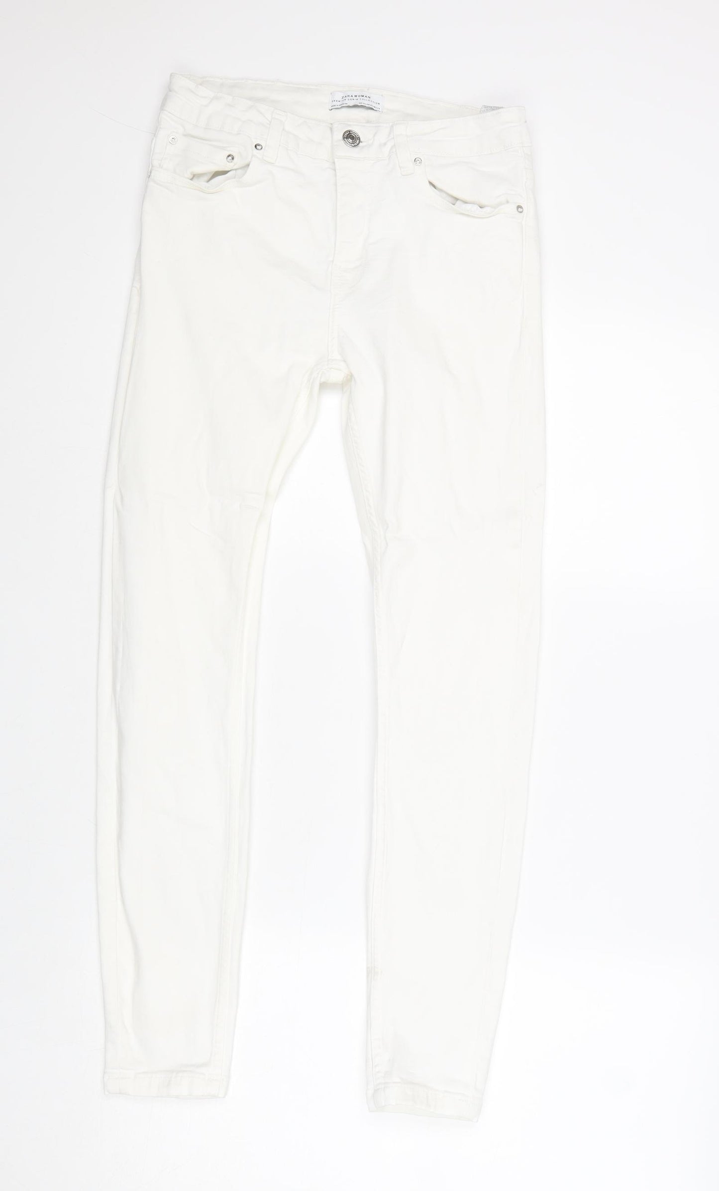 Zara Womens White Cotton Skinny Jeans Size 6 Regular Zip