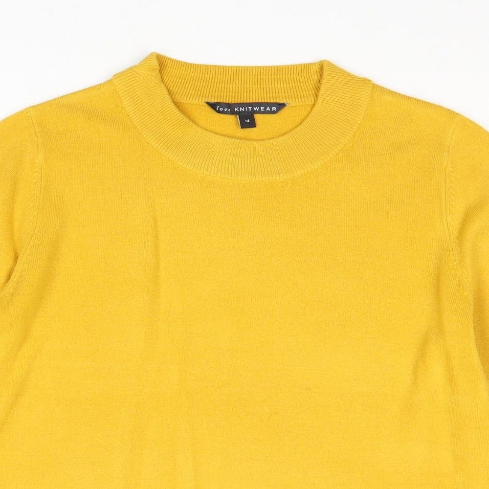 Bonmarché Womens Yellow Round Neck Acrylic Pullover Jumper Size 14