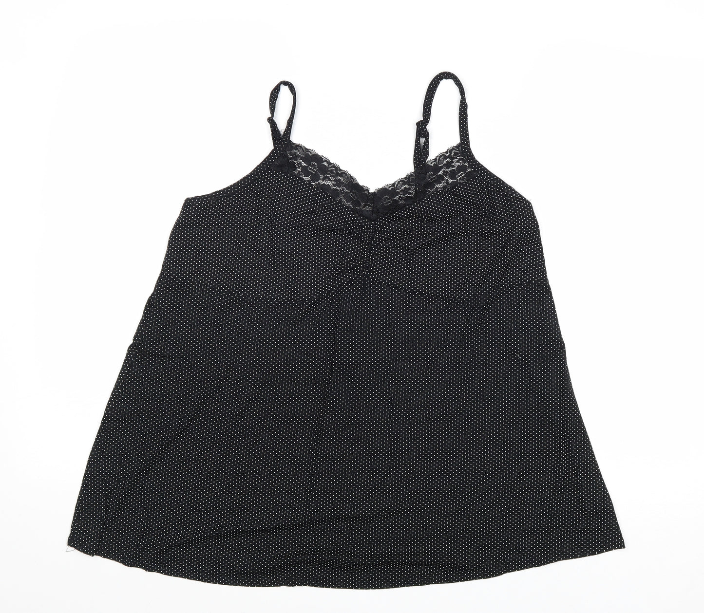 Evans Womens Black Polka Dot Viscose Basic Tank Size 20 V-Neck - Lace Detail
