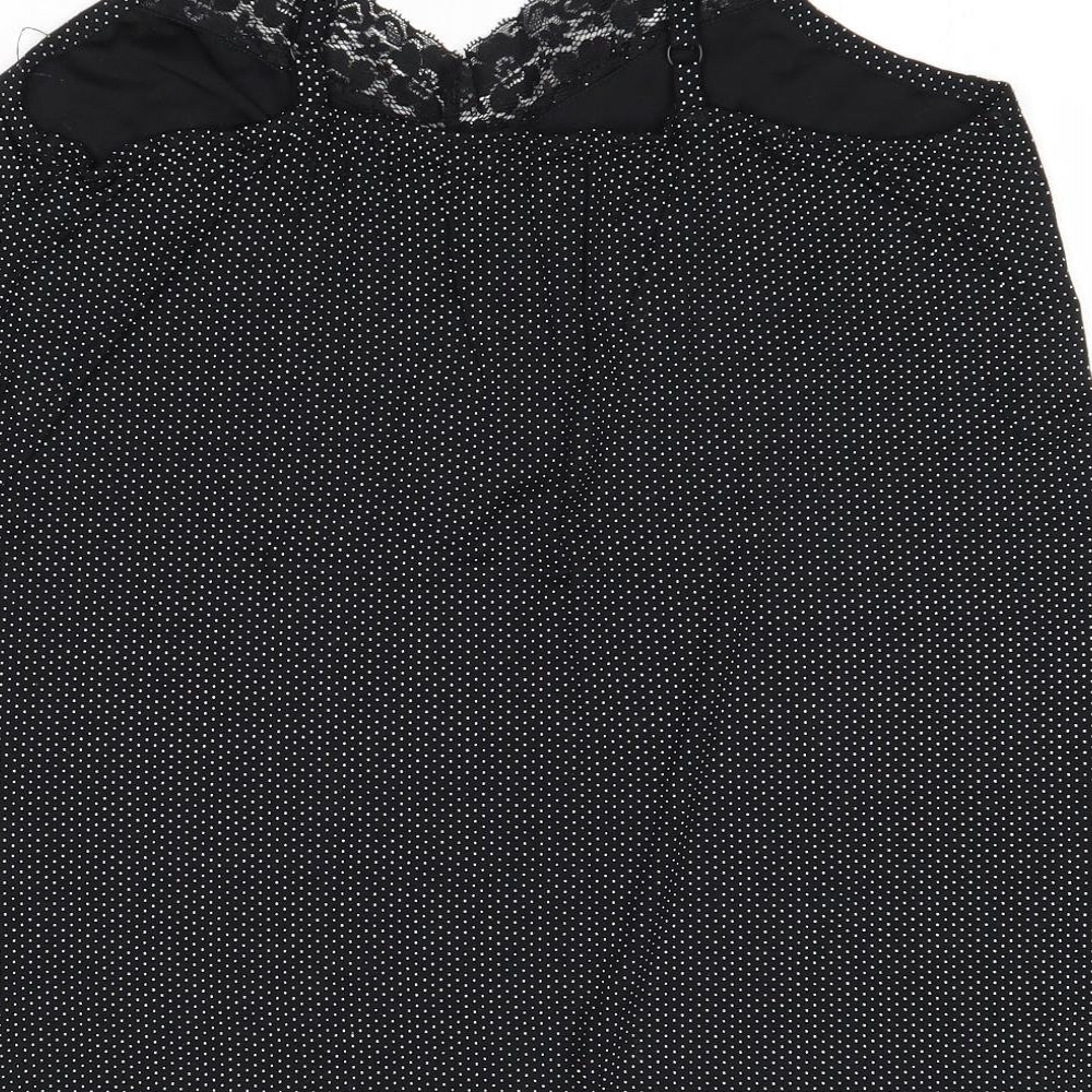 Evans Womens Black Polka Dot Viscose Basic Tank Size 20 V-Neck - Lace Detail