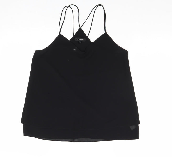 New Look Womens Black Polyester Basic Tank Size 10 V-Neck