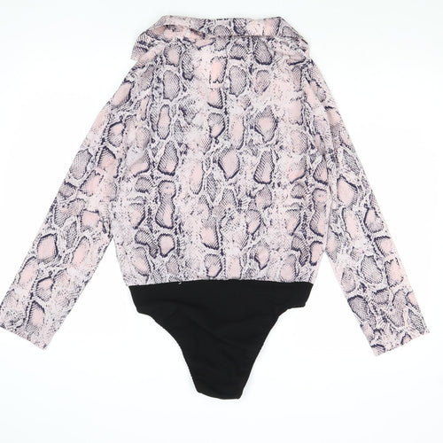 Parisian Womens Pink Animal Print Polyester Bodysuit One-Piece Size 10 Snap - Snake Print