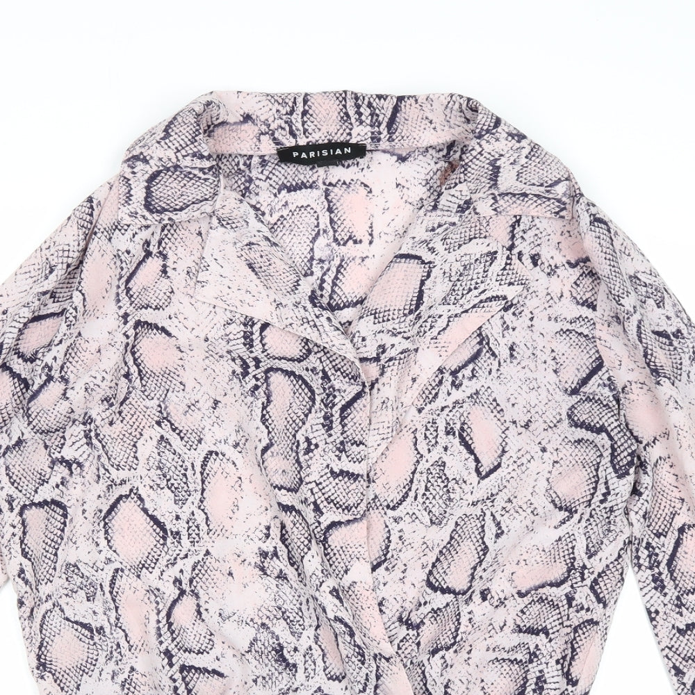 Parisian Womens Pink Animal Print Polyester Bodysuit One-Piece Size 10 Snap - Snake Print