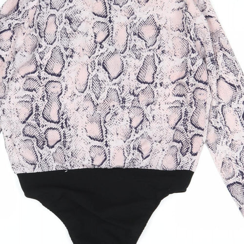 Parisian Womens Pink Animal Print Polyester Bodysuit One-Piece Size 10 Snap - Snake Print