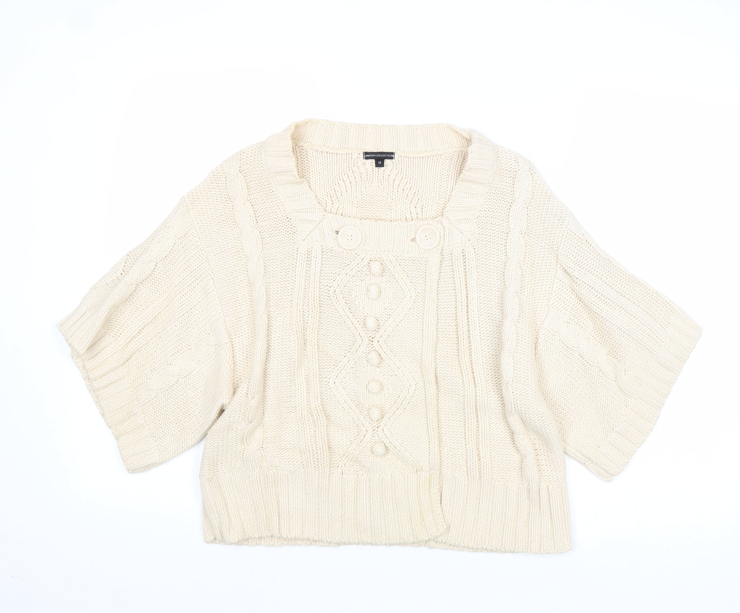 Marks and Spencer Womens Beige Square Neck Acetate Pullover Jumper Size 12