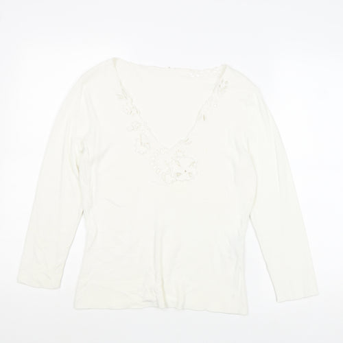 Principles Womens White Viscose Basic T-Shirt Size 14 V-Neck