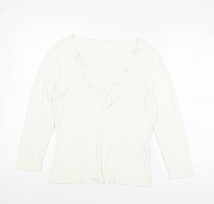 Principles Womens White Viscose Basic T-Shirt Size 14 V-Neck