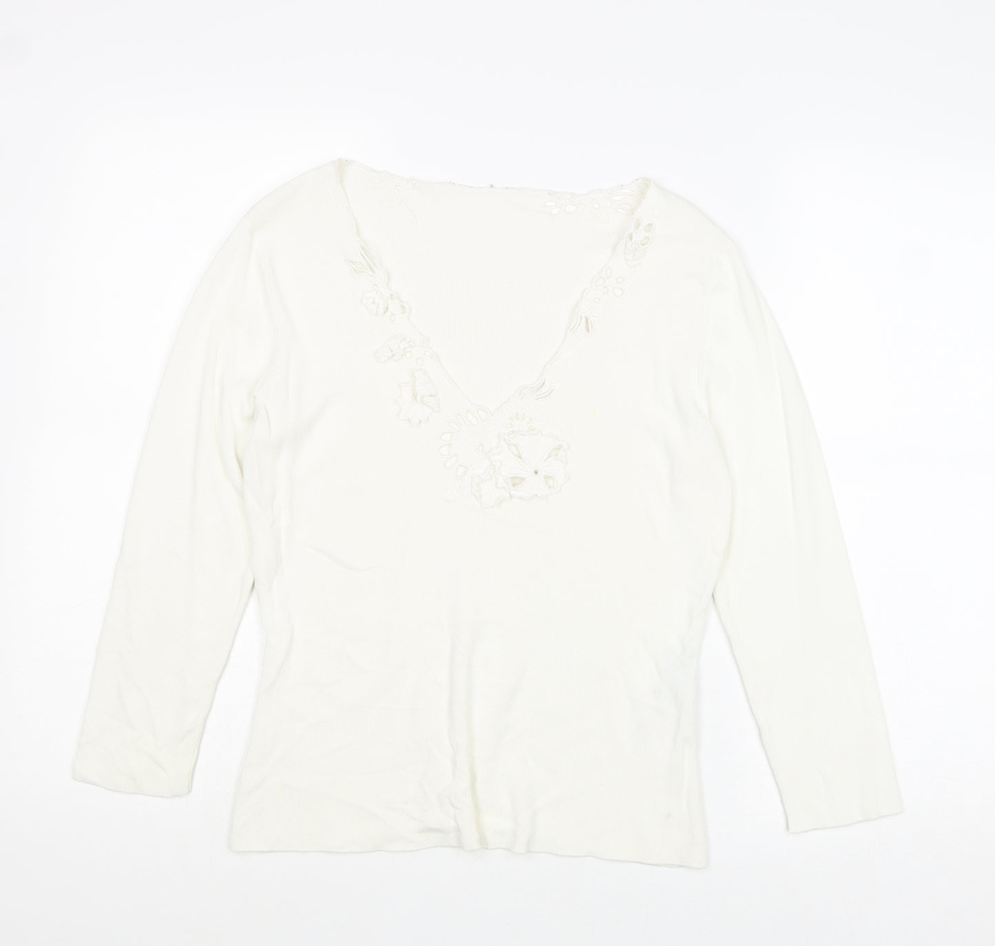 Principles Womens White Viscose Basic T-Shirt Size 14 V-Neck
