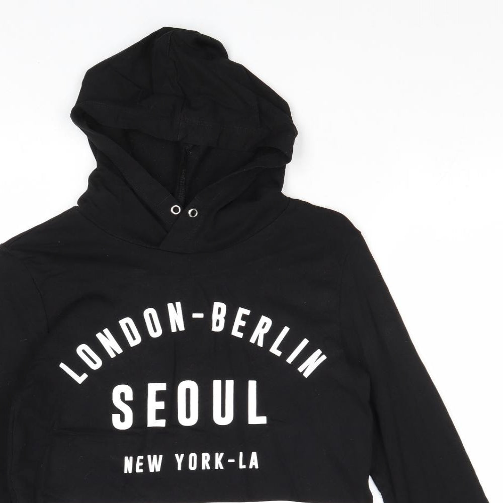 H&M Girls Black Cotton Pullover Hoodie Size 13-14 Years Pullover - London Berlin Seoul