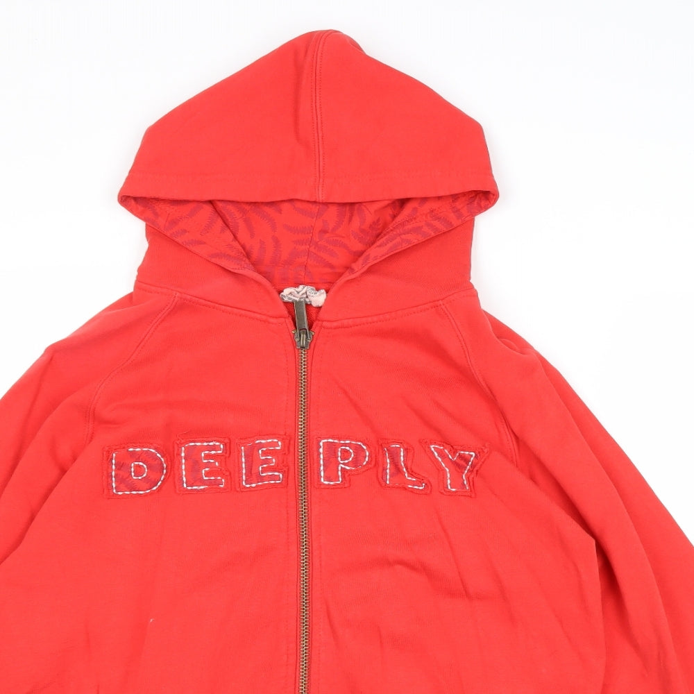Deeply Womens Red Cotton Full Zip Hoodie Size 14 Zip
