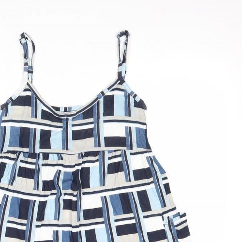 NEXT Womens Blue Geometric Viscose Basic Tank Size 12 V-Neck