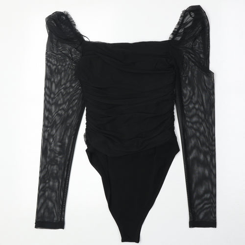 New Look Womens Black Polyester Bodysuit One-Piece Size 8 Snap - Ruched