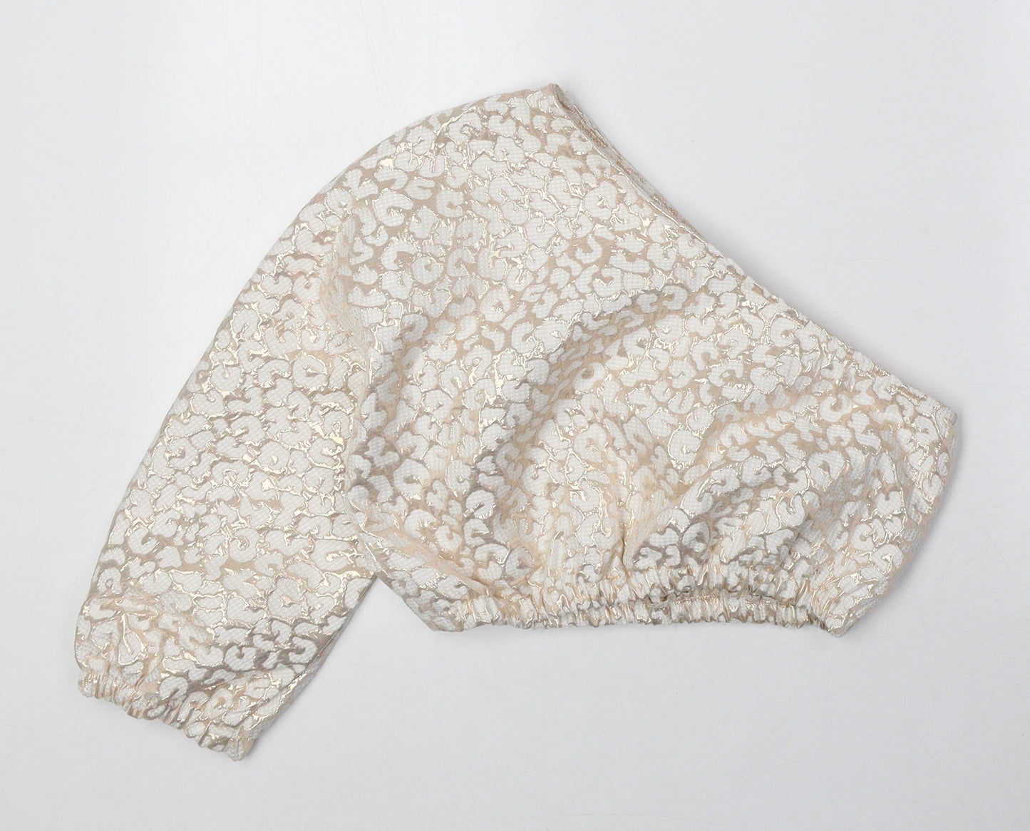 PRETTYLITTLETHING Womens Beige Geometric Polyester Cropped Tank Size 8 One Shoulder