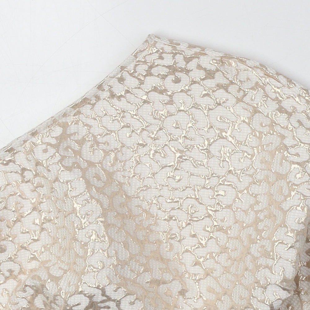 PRETTYLITTLETHING Womens Beige Geometric Polyester Cropped Tank Size 8 One Shoulder