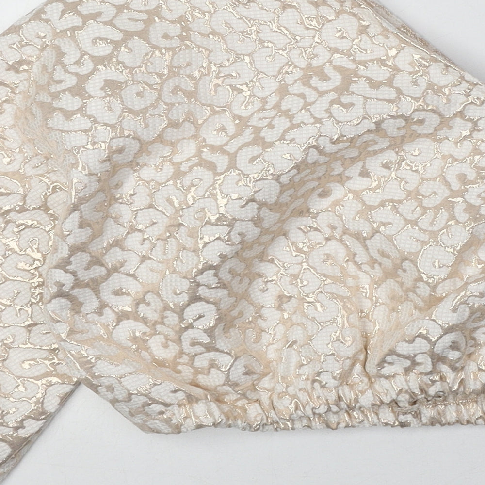 PRETTYLITTLETHING Womens Beige Geometric Polyester Cropped Tank Size 8 One Shoulder