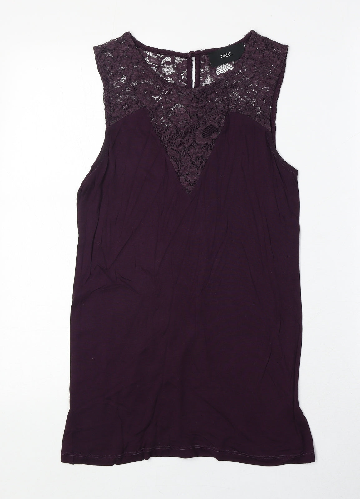 NEXT Womens Purple Viscose Basic Tank Size 8 Round Neck - Lace Detail