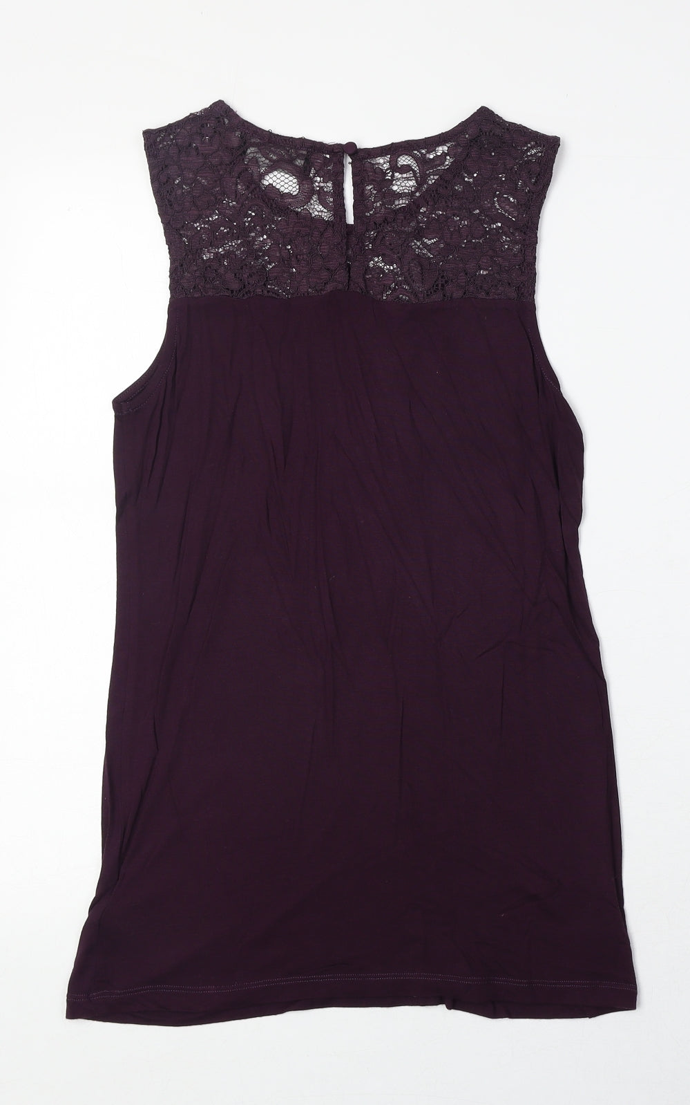 NEXT Womens Purple Viscose Basic Tank Size 8 Round Neck - Lace Detail