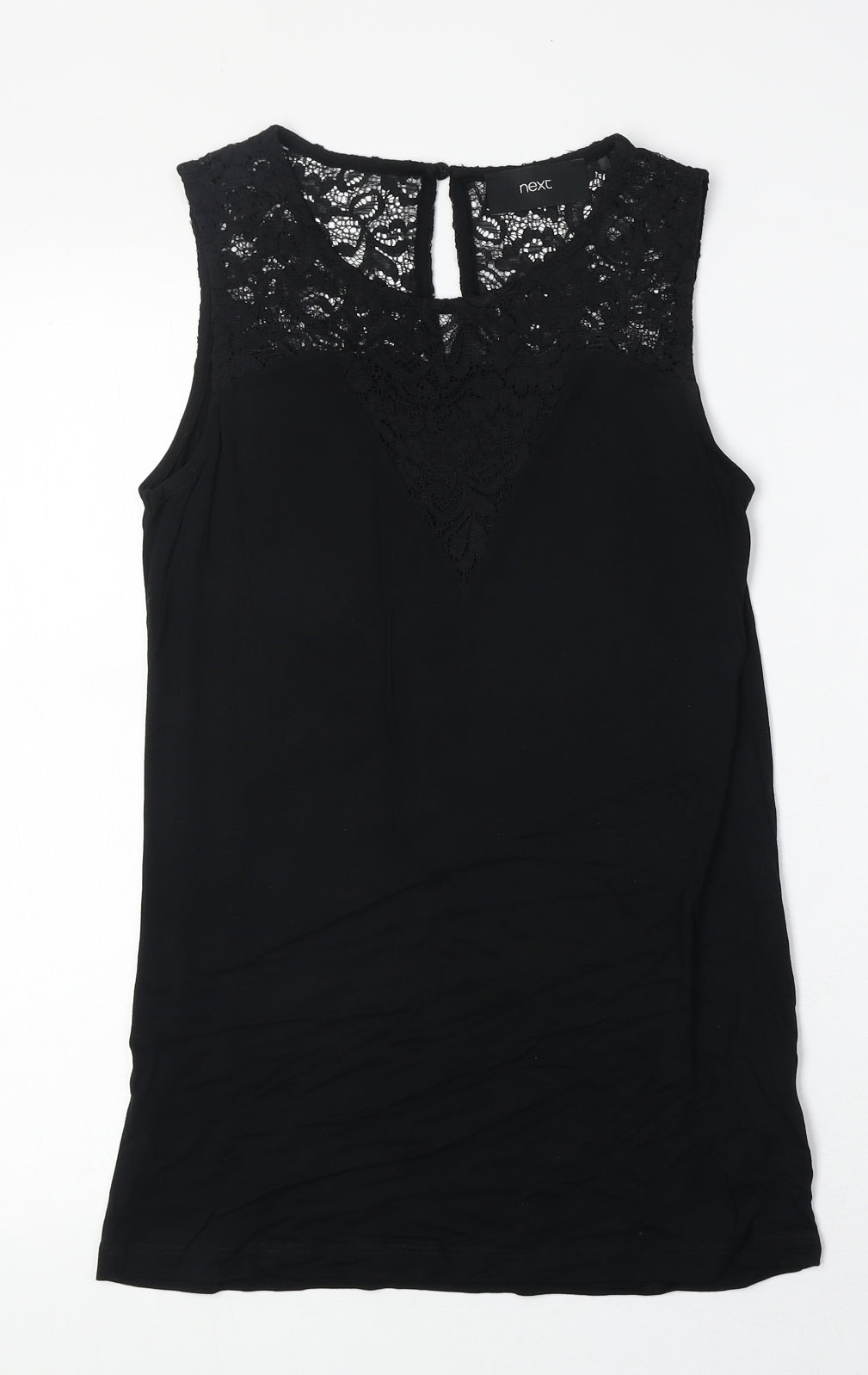 NEXT Womens Black Viscose Basic Tank Size 8 Round Neck - Lace Details