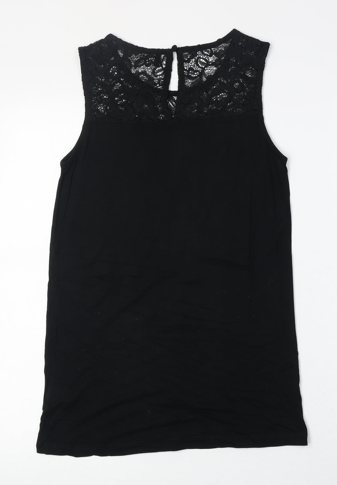 NEXT Womens Black Viscose Basic Tank Size 8 Round Neck - Lace Details