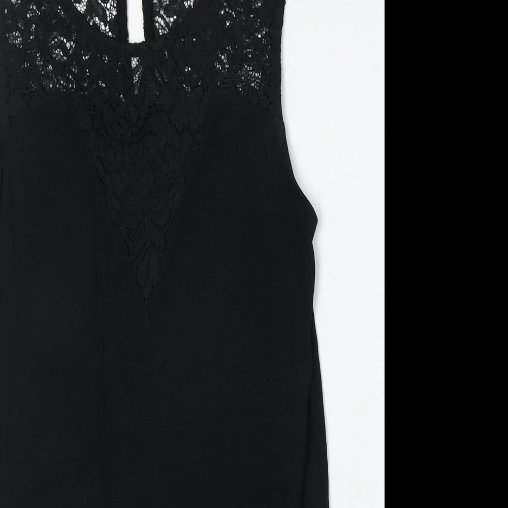 NEXT Womens Black Viscose Basic Tank Size 8 Round Neck - Lace Details