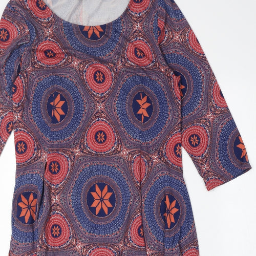 Izabel Womens Multicoloured Geometric Polyester Trapeze & Swing Size 14 Round Neck Pullover