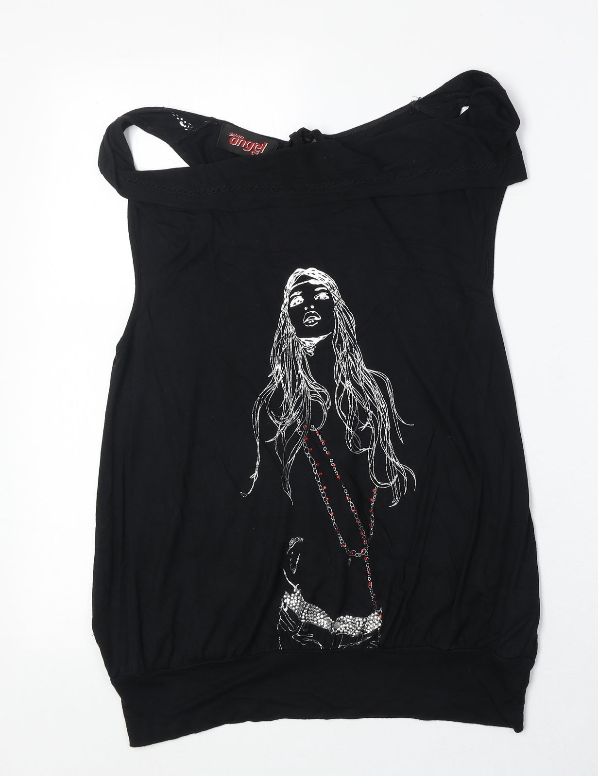 She's No Angel Womens Black Viscose Basic Tank Size 12 Round Neck