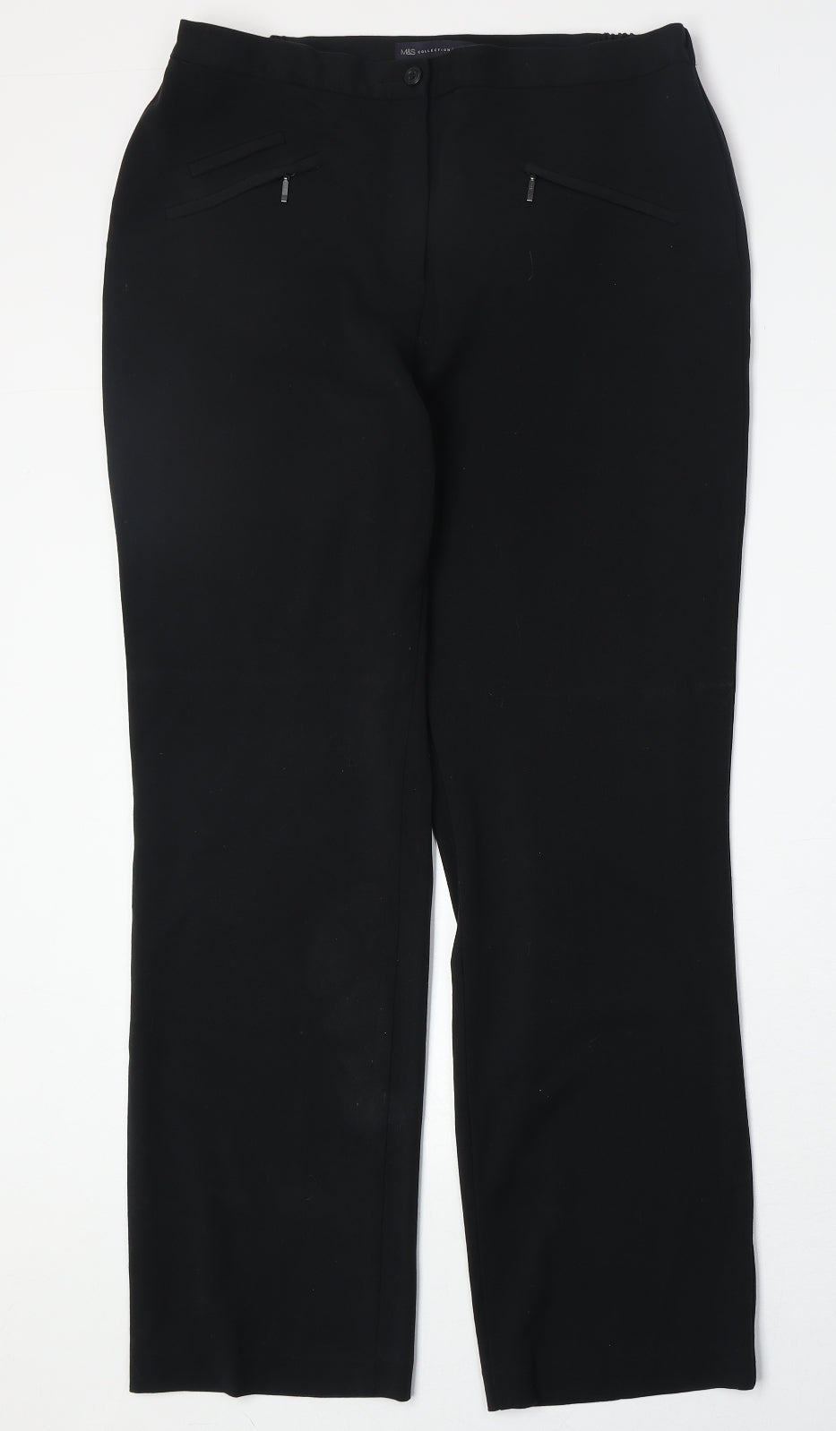 Marks and Spencer Womens Black Viscose Trousers Size 12 Regular Zip