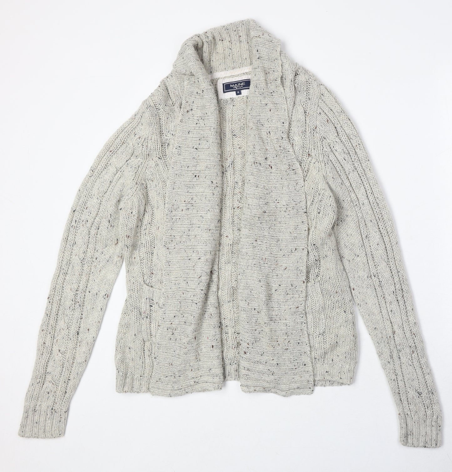 Maine Womens Beige V-Neck Acrylic Cardigan Jumper Size 16