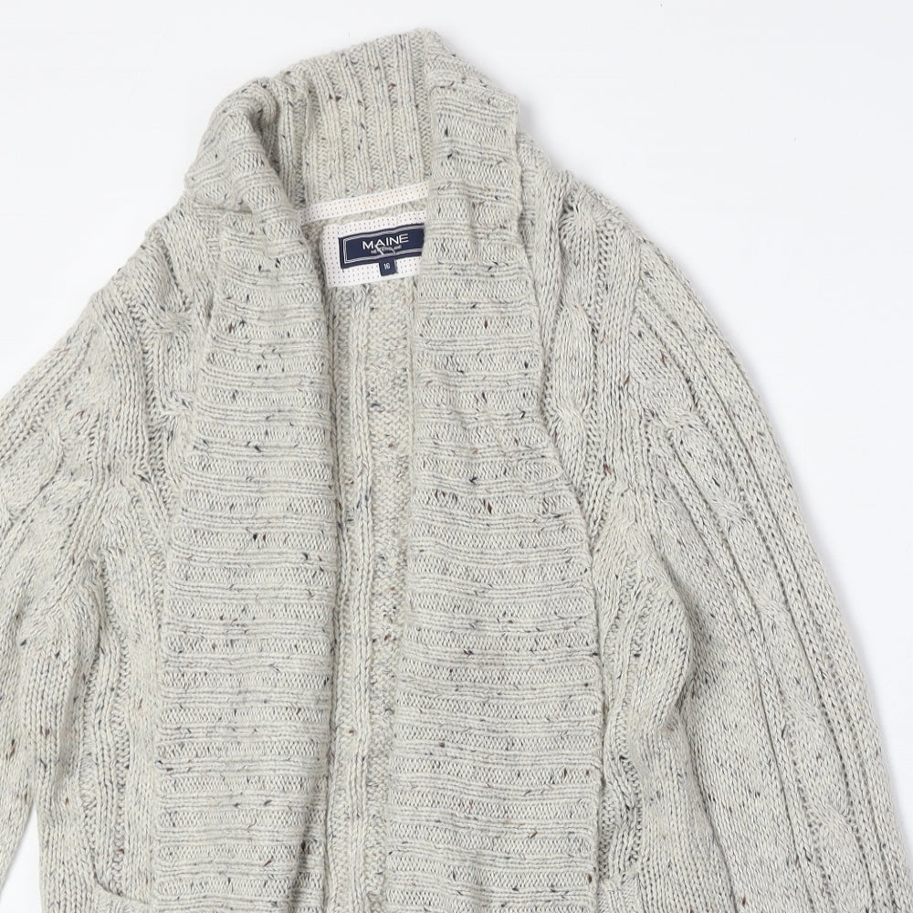 Maine Womens Beige V-Neck Acrylic Cardigan Jumper Size 16