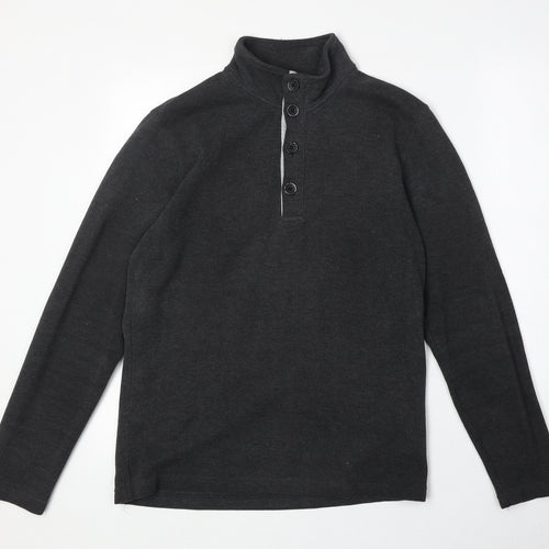 G2000 Mens Grey High Neck Cotton Henley Jumper Size M Long Sleeve