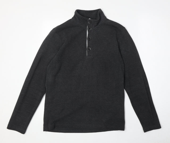 G2000 Mens Grey High Neck Cotton Henley Jumper Size M Long Sleeve