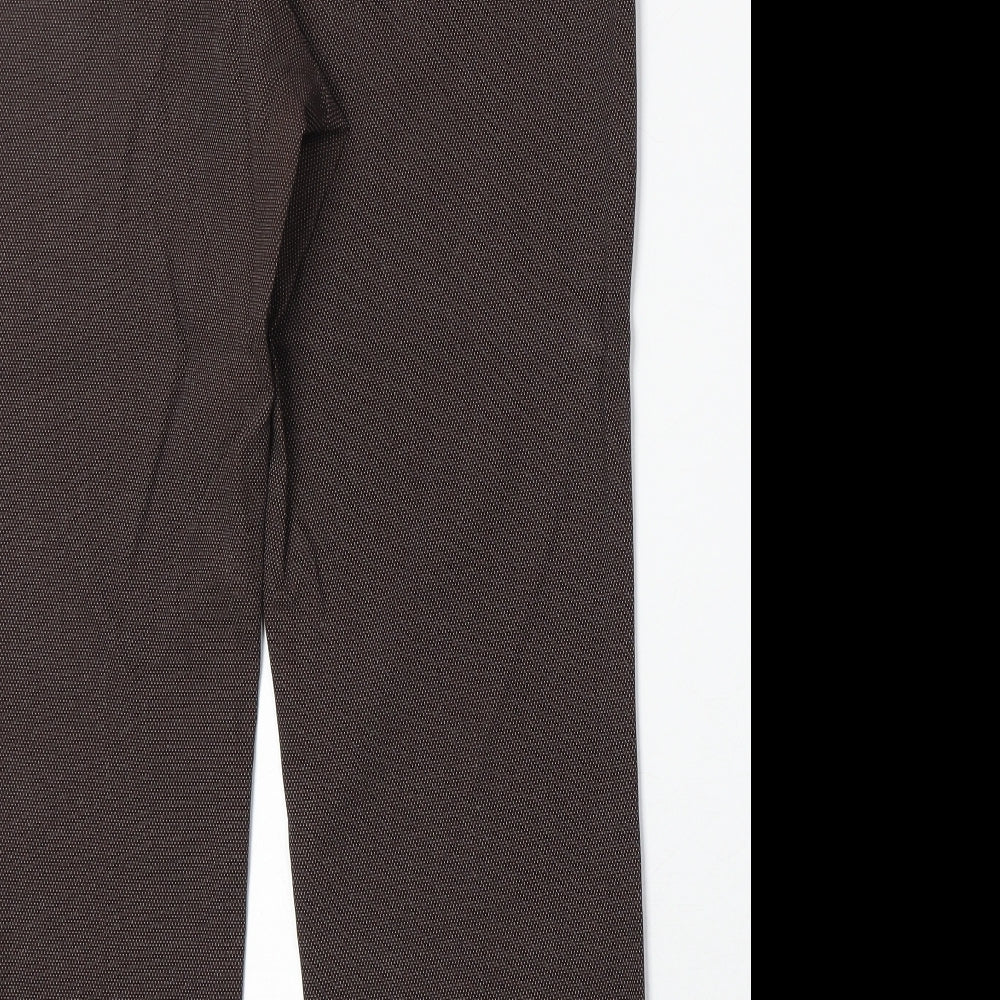 Marks and Spencer Womens Brown Geometric Polyester Trousers Size 12 Regular Zip