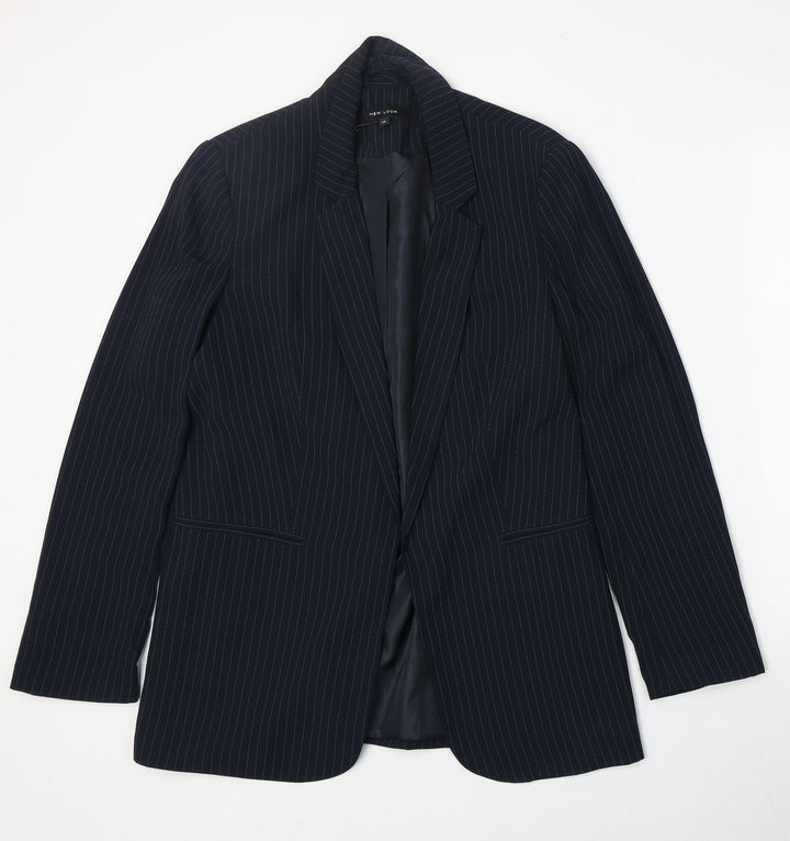 New Look Womens Blue Striped Polyester Jacket Suit Jacket Size 14