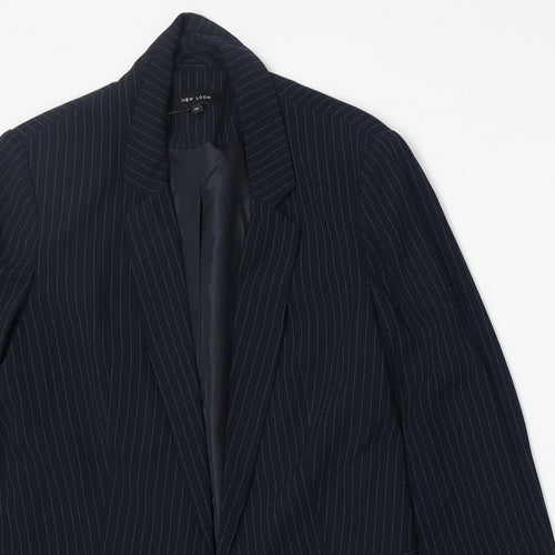 New Look Womens Blue Striped Polyester Jacket Suit Jacket Size 14
