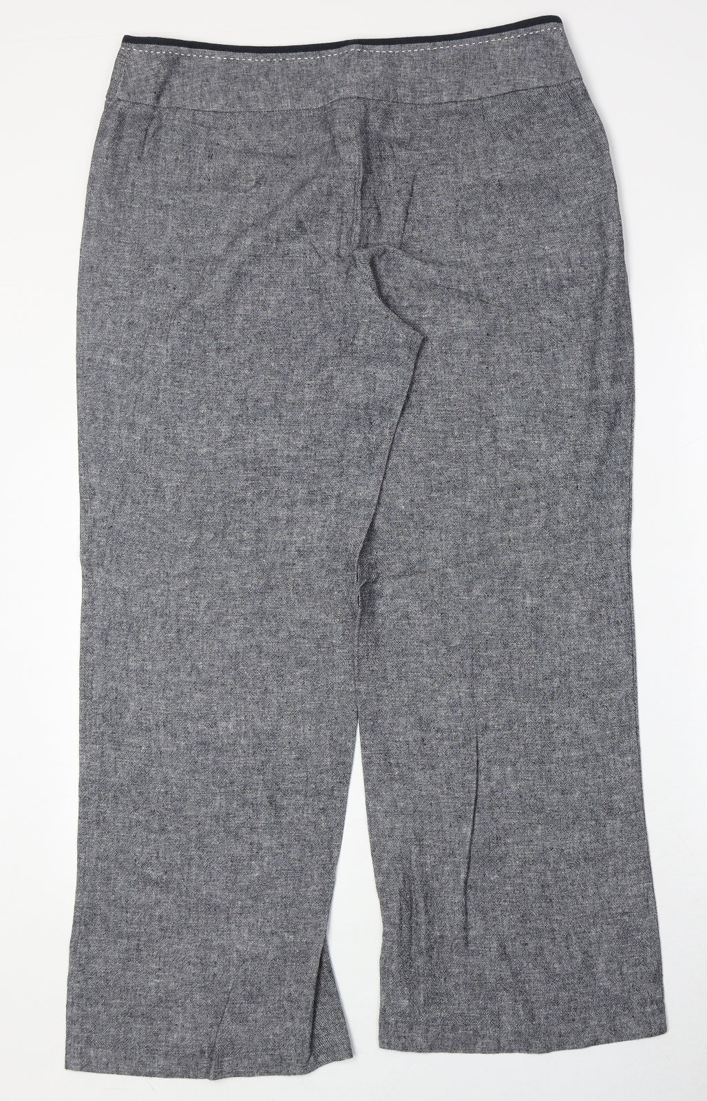 MARKS Womens Grey Linen Trousers Size 14 Regular Zip