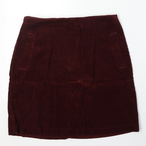 New Look Womens Red Cotton A-Line Skirt Size 8 Zip