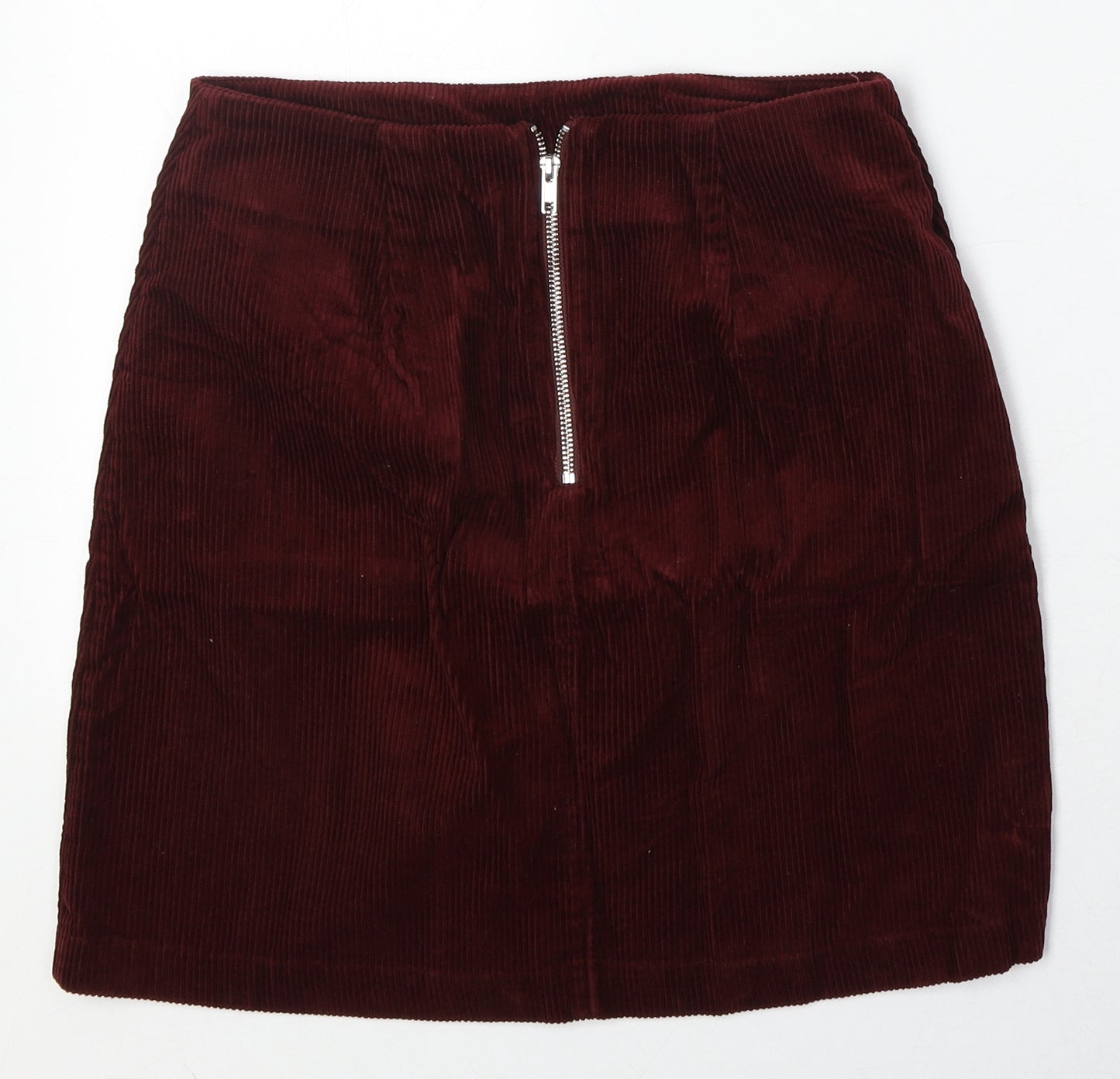 New Look Womens Red Cotton A-Line Skirt Size 8 Zip