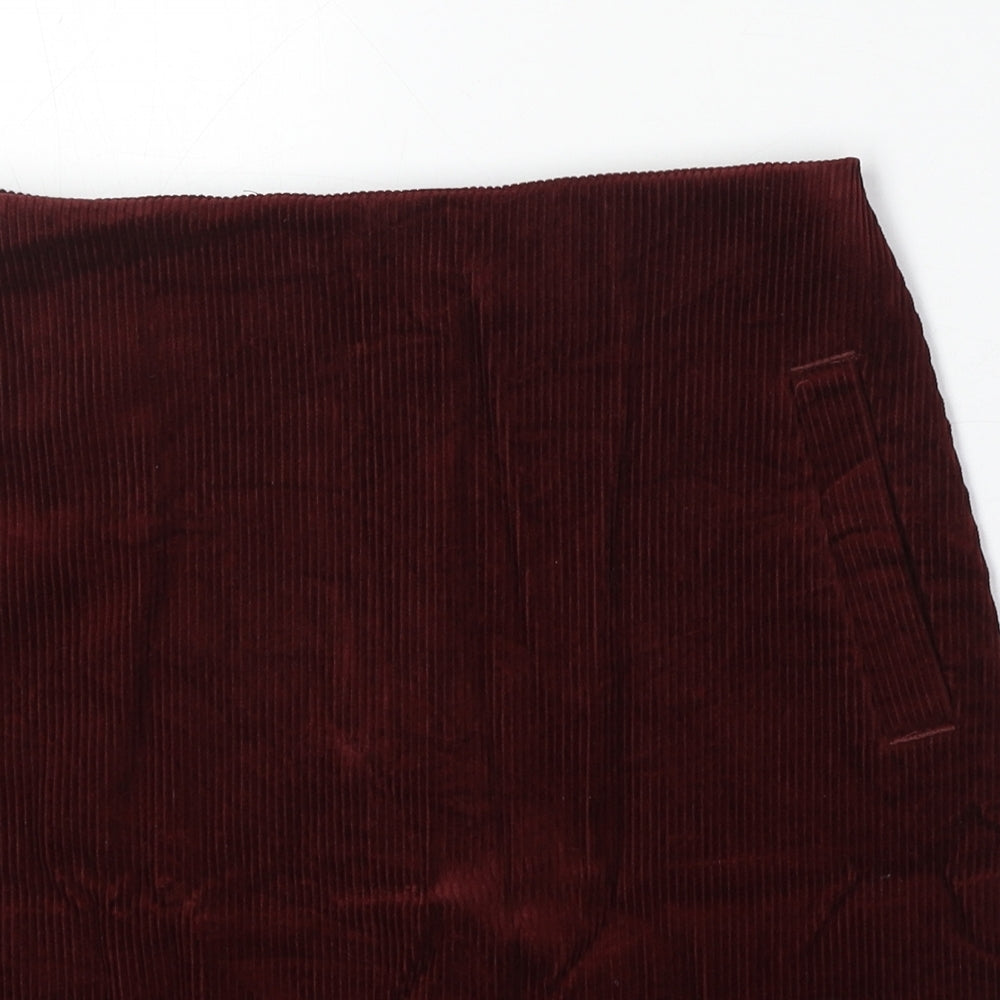 New Look Womens Red Cotton A-Line Skirt Size 8 Zip