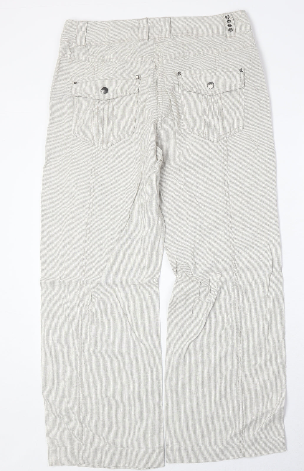 M&Co Womens Beige Striped Linen Trousers Size 12 Regular Zip