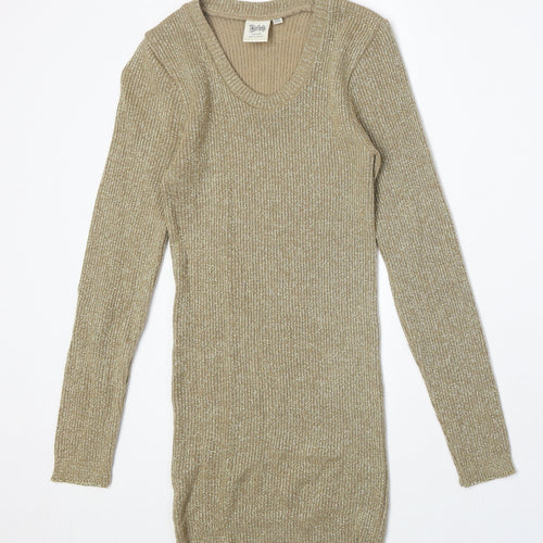 DM Womens Gold V-Neck Acrylic Pullover Jumper One Size