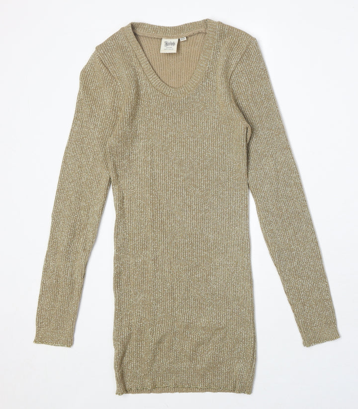 DM Womens Gold V-Neck Acrylic Pullover Jumper One Size