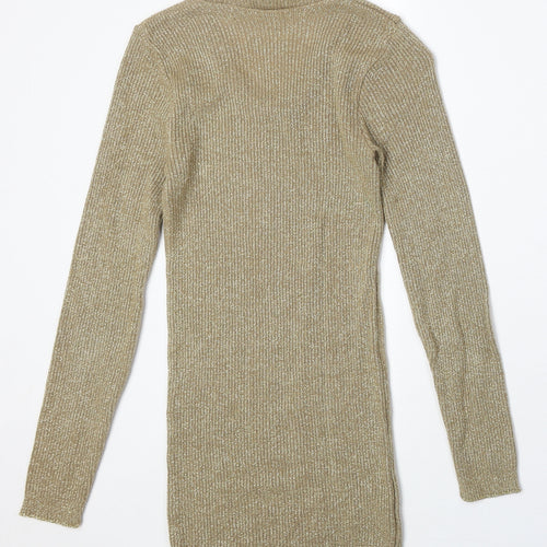 DM Womens Gold V-Neck Acrylic Pullover Jumper One Size