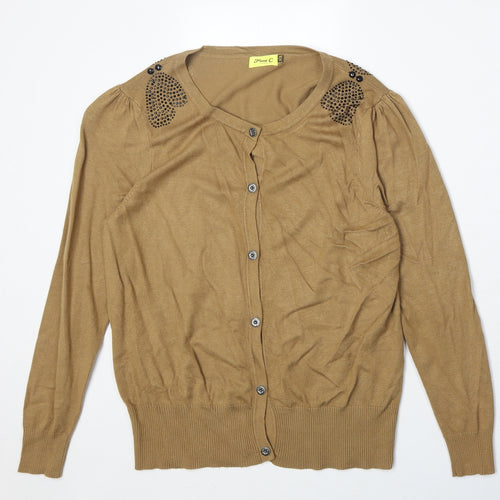 Max C Womens Beige Round Neck Viscose Cardigan Jumper Size 14