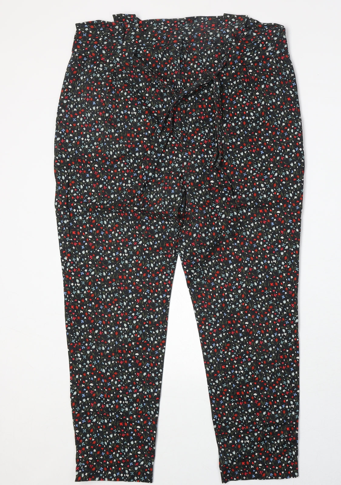 Zara Womens Black Floral Cotton Trousers Size L Regular Zip