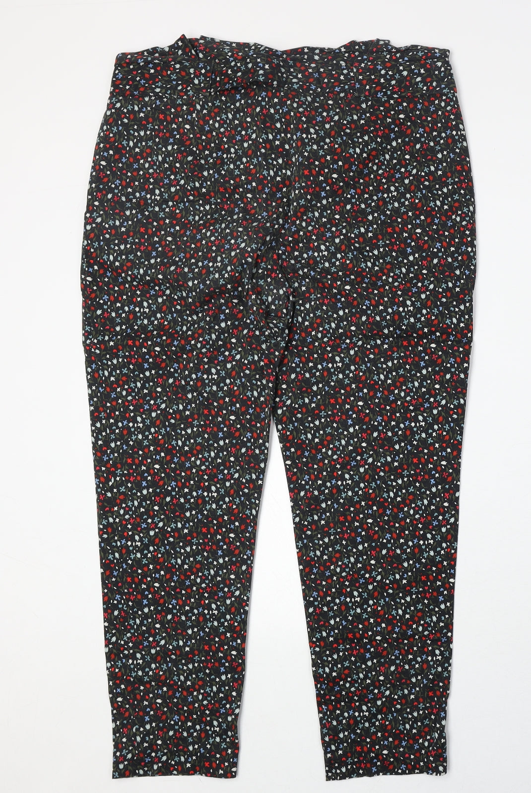 Zara Womens Black Floral Cotton Trousers Size L Regular Zip