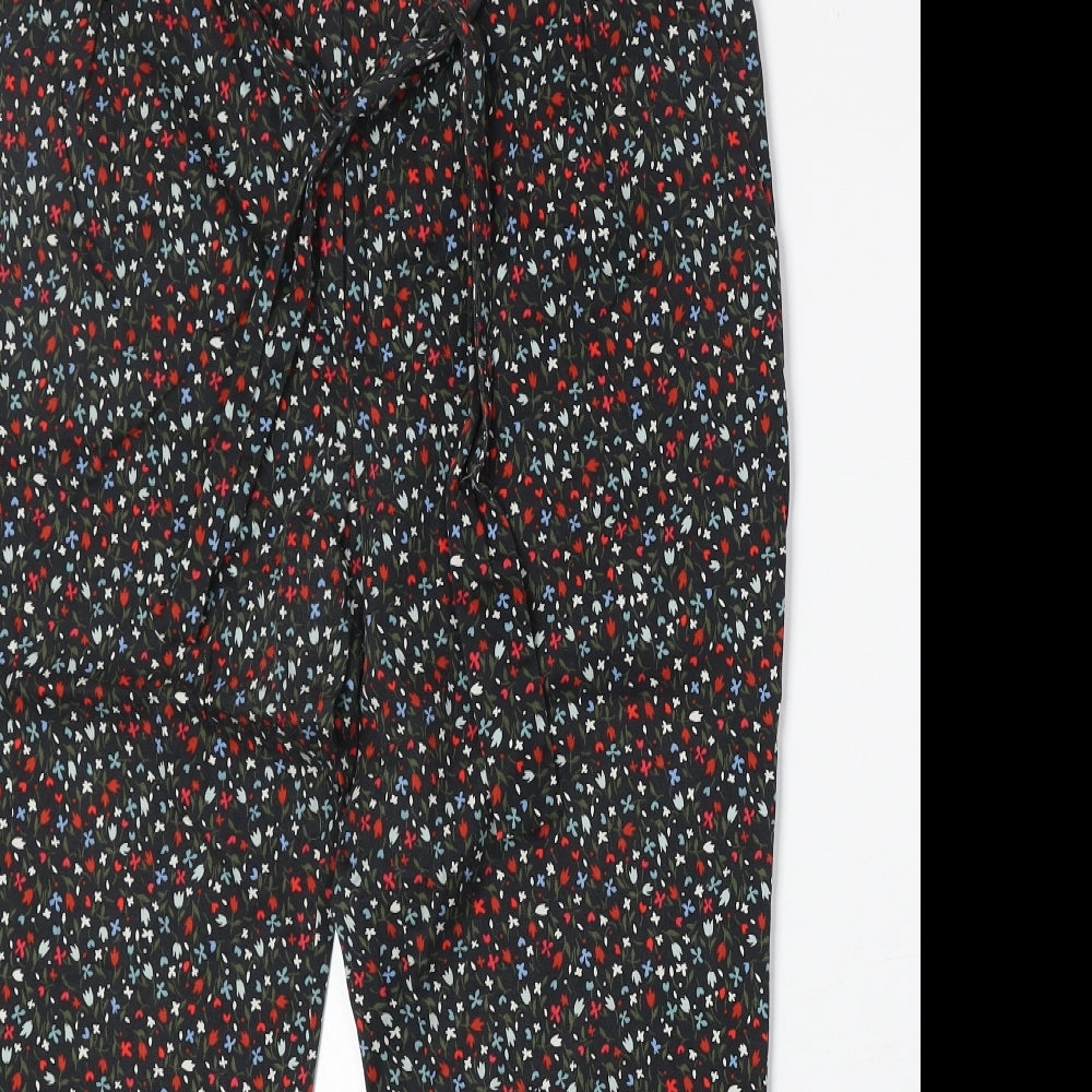 Zara Womens Black Floral Cotton Trousers Size L Regular Zip