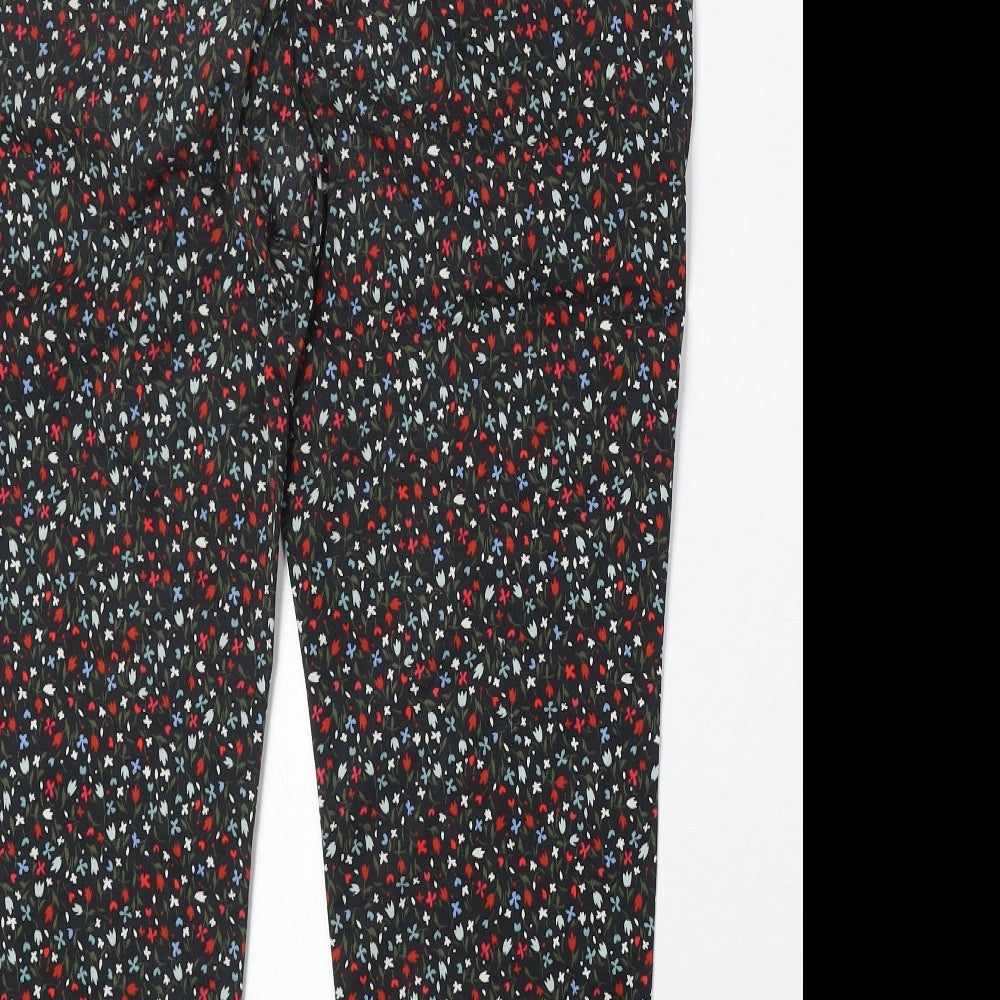 Zara Womens Black Floral Cotton Trousers Size L Regular Zip