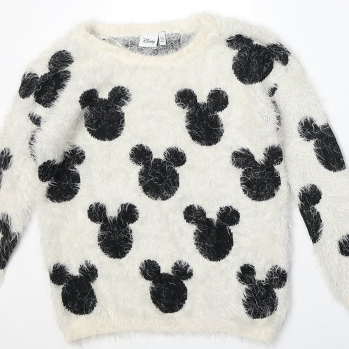 Disney Womens Beige Round Neck Geometric Nylon Pullover Jumper Size 6 - Mickey Mouse